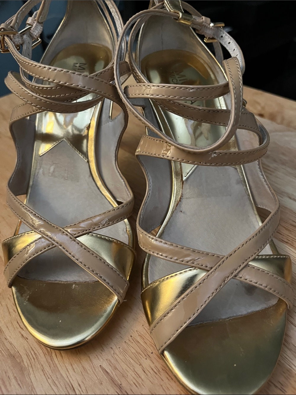 Michael Kors Beige and Gold Strappy Sandals